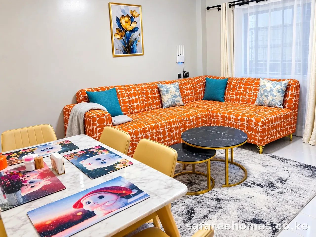 Bright living room in a furnished Nairobi holiday apartment